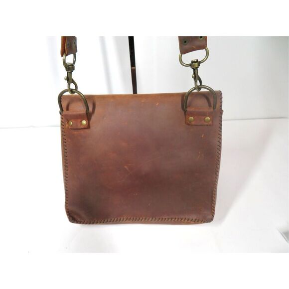 Wolf River The Hilda Crossbody Bag Hand Sewn Brown Leather Satchel Unisex - Picture 5 of 9